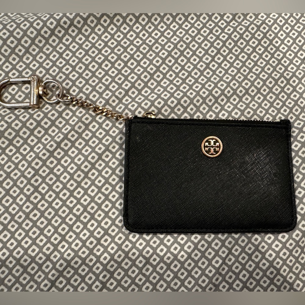 Tory Burch keychain card wallet black w/ gold hardware